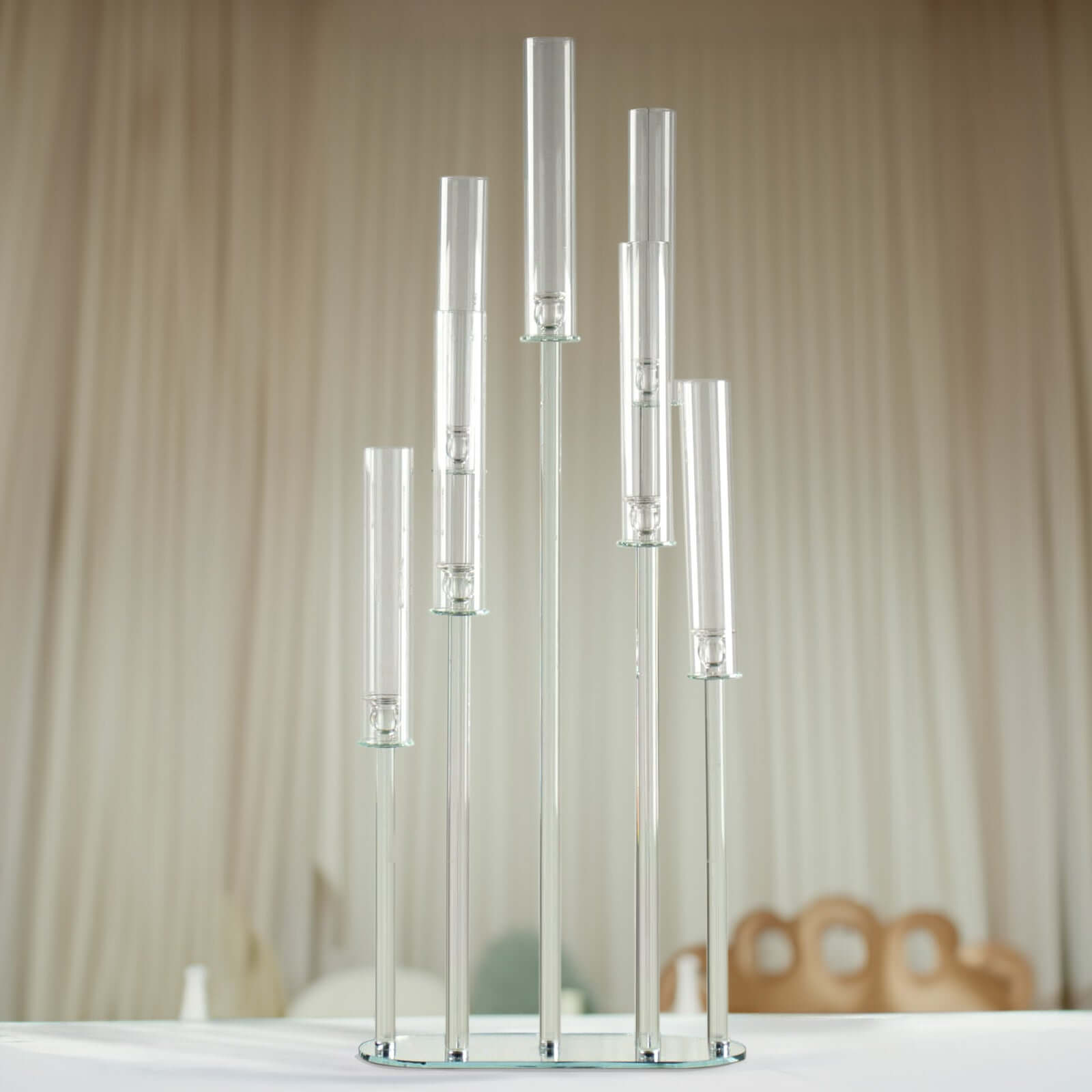 7-Arm Crystal Cluster Candelabra with Hurricane Shades 47" Clear - Stunning Wedding Aisle Table Centerpiece